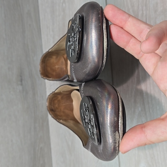 Tory Burch Metallic Ballet Flats Leather Logo Shoes Sz 9M - Picture 5 of 13